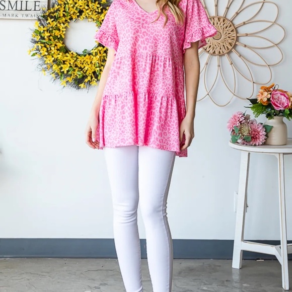 Heimish Full Size Leopard Ruffle Trim Short Sleeve Top - Picture 13 of 14